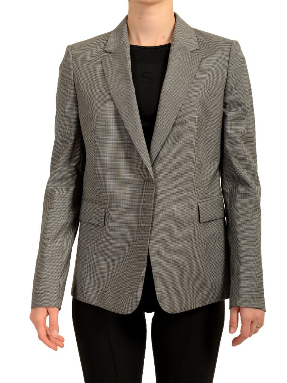 Hugo Boss Women's "Jeniver1" 100% Wool Houndstooth One Button Blazer US 2 IT 38